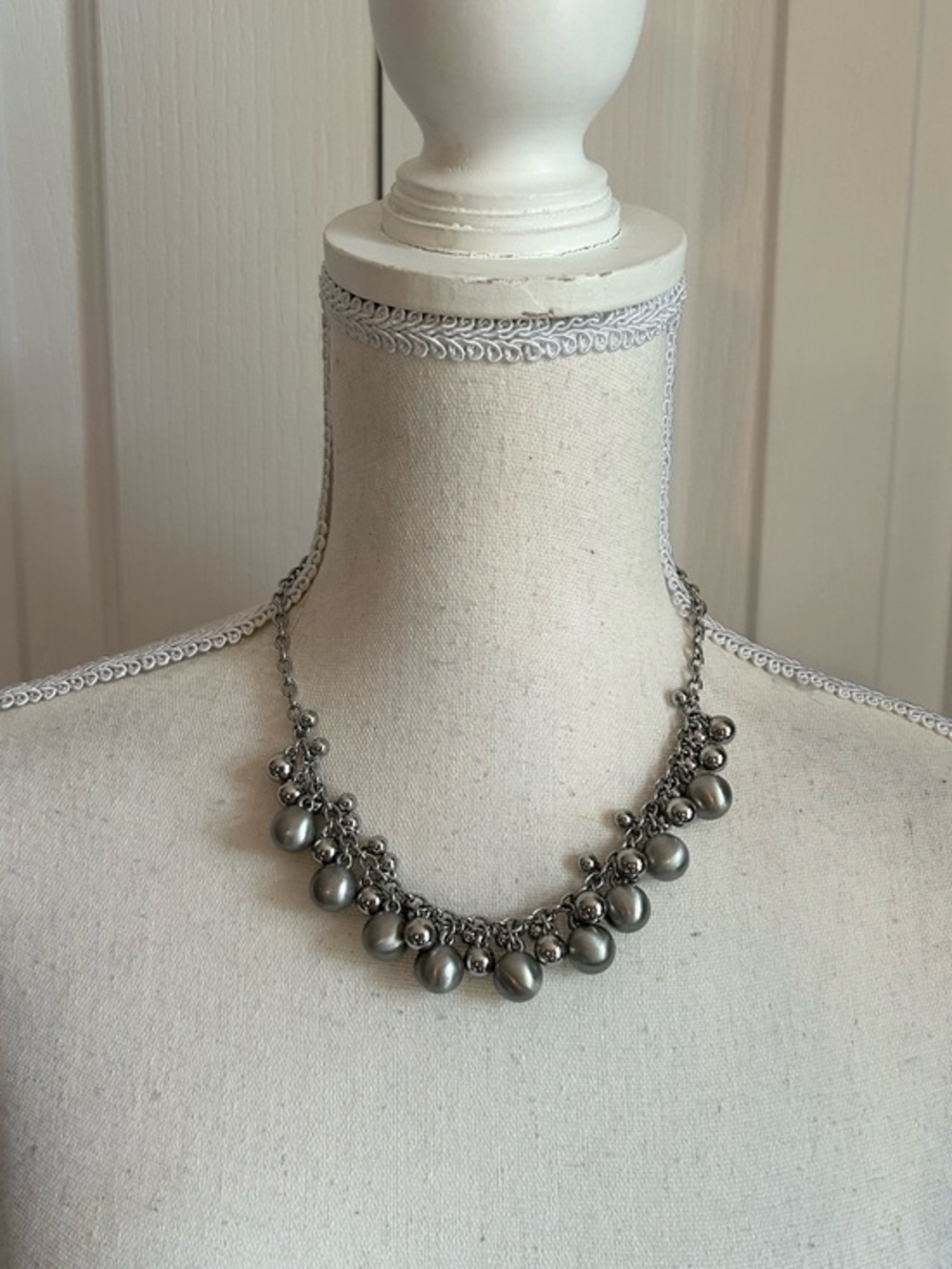 LIA SOPHIA Pop the Bubbly Shiny and Matte Silver-Tone Cluster Necklace, Cha-Cha